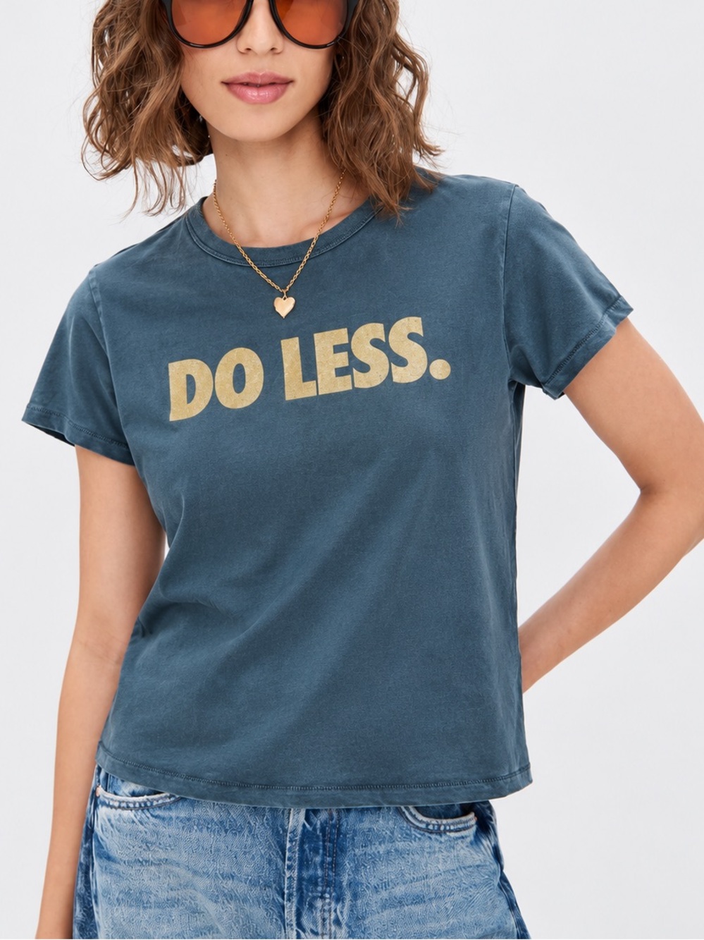 Mother The Boxy Goodie Goodie Tee Do Less Graphic Charcoal Gray Gold Cotton Sz M